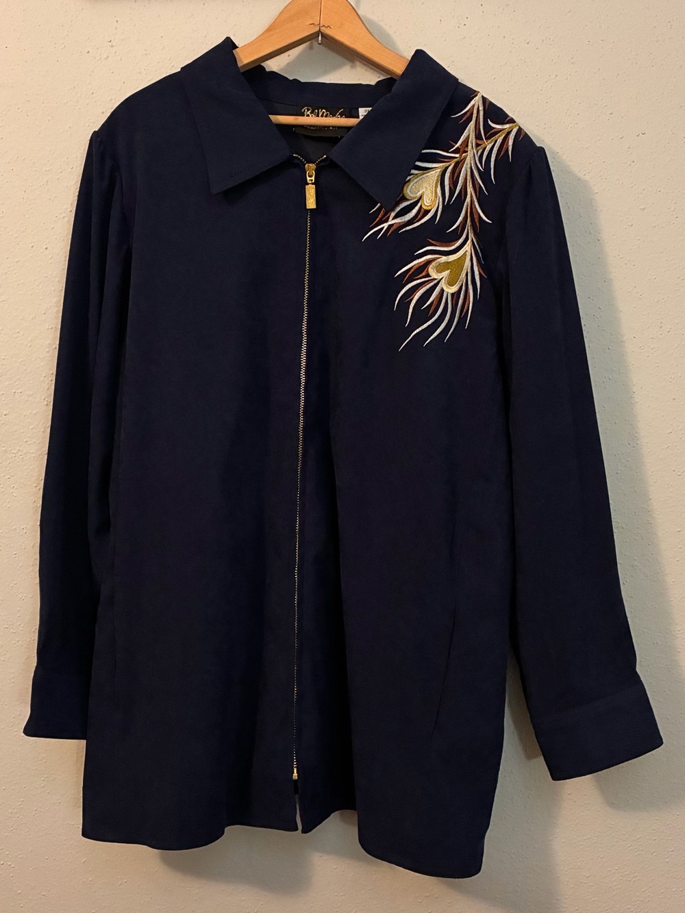 Vintage Bob Mackie Wearable Art Embroidered Phoenix Jacket Navy Plus Size 3X